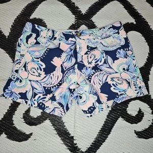 Lilly Pulitzer Callahan Knit Stretch Shorts High Tide Navy Sugar Mambo Size 2 - Picture 1 of 5
