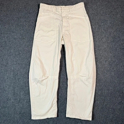 Calça Nili Lotan Feminina Shon Barrel Leg Creme Off White Tamanho 2 Mistura de Algodão Boho - Imagem 1 de 4