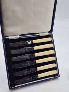 Set 6 Vintage A.E. Poston Co Ltd Tafelmesser Sheffield Firth rostfrei mit Box - Bild 1 von 8