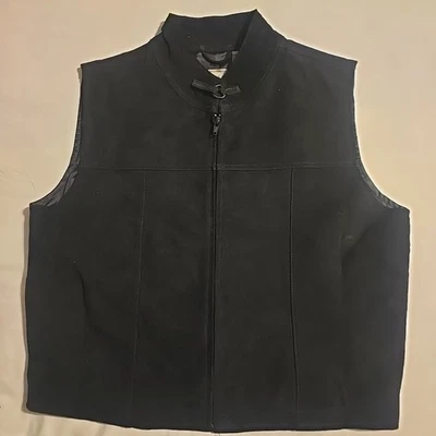 Chaleco de motocicleta de gamuza de cuero DCC para hombre talla M negro cremallera completa con cuello vintage Foto 1 de 4