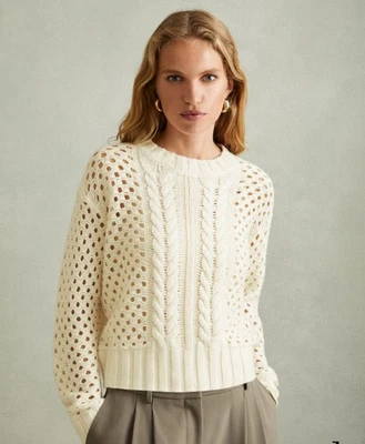 Reiss Marie Jumper Wool Cashmere Cable Knit Ivory - Size M 12-14 Uk  - Image 1 of 4