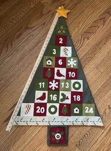 Christmas Advent Calendar Tree Fabric & 25 Felt Embroidered Pockets 34”H x 22”W - Picture 1 of 11