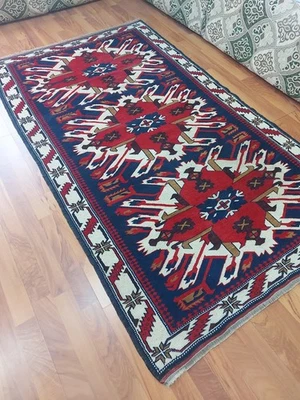 Alfombra antigua kazaja alfombra águila de Azerbaiyán alfombra águila caucásica alfombra antigua geométrica Foto 1 de 4