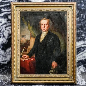 Stately English School Antique Framed Formal Portrait of Man Oil Painting - Picture 1 of 12