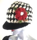 Baker Boy Joe Browns Cap Houndstooth Hat Flower Wool Chunky Handmade Knitted