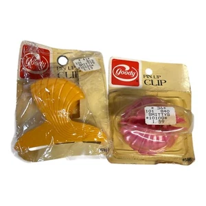 1987 GOODY vintage Retro, 2 Hair Pin Up Clips pink/Yellow plastic NEW OLD STOCK - Picture 1 of 2