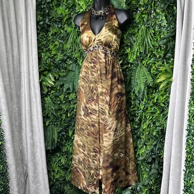 Vintage ROBBI BEE Dress Overlay Flowy Women 10 Brown Gold Sheer Bohemian   2303 - Image 1 of 4