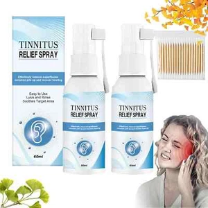 2 x 60ml Tinnitus Spray Ear Ringing Relief Ear Drops Hearing & 100 cotton swabs - Picture 1 of 8