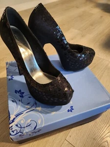 Fabulicious Navy Blue Sequin Heels Womens 9 - Picture 1 of 7
