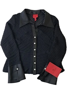 NWT JS Collections Blouse Womens P14 Black Sheer Cuffed Sleeve V Neck MSRP $145 - Picture 1 of 12