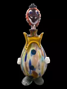 VTG Art Glass Clown Decanter Bottle Hand Blown Murano Style ~12.5” - Picture 1 of 8