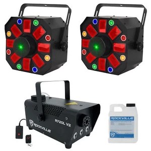 2 Eliminator Furious Three RG DMX Moonflower/Wash/Laser Effect Lights+LED Fogger - Picture 1 of 12