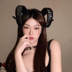 Realistic Black Demon Horn Headwear Gothic Goat Horn Hair Hoop Photo - Picture 1 of 14