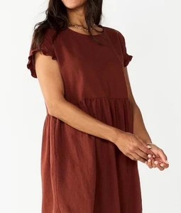 Abito boxi tunica donna Sonoma L terracotta ruggine maniche corte misto lino - Foto 1 di 8