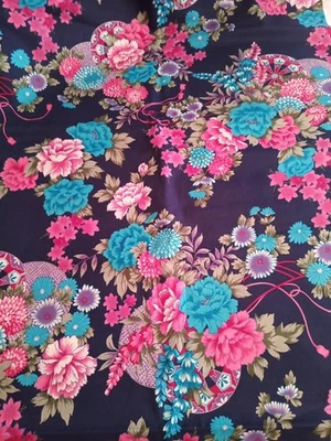 Tela Hoffman International Fabrics "Antiguo Kimono's" - Pieza de 3+ yardas - Azul marino/rosa Foto 1 de 4