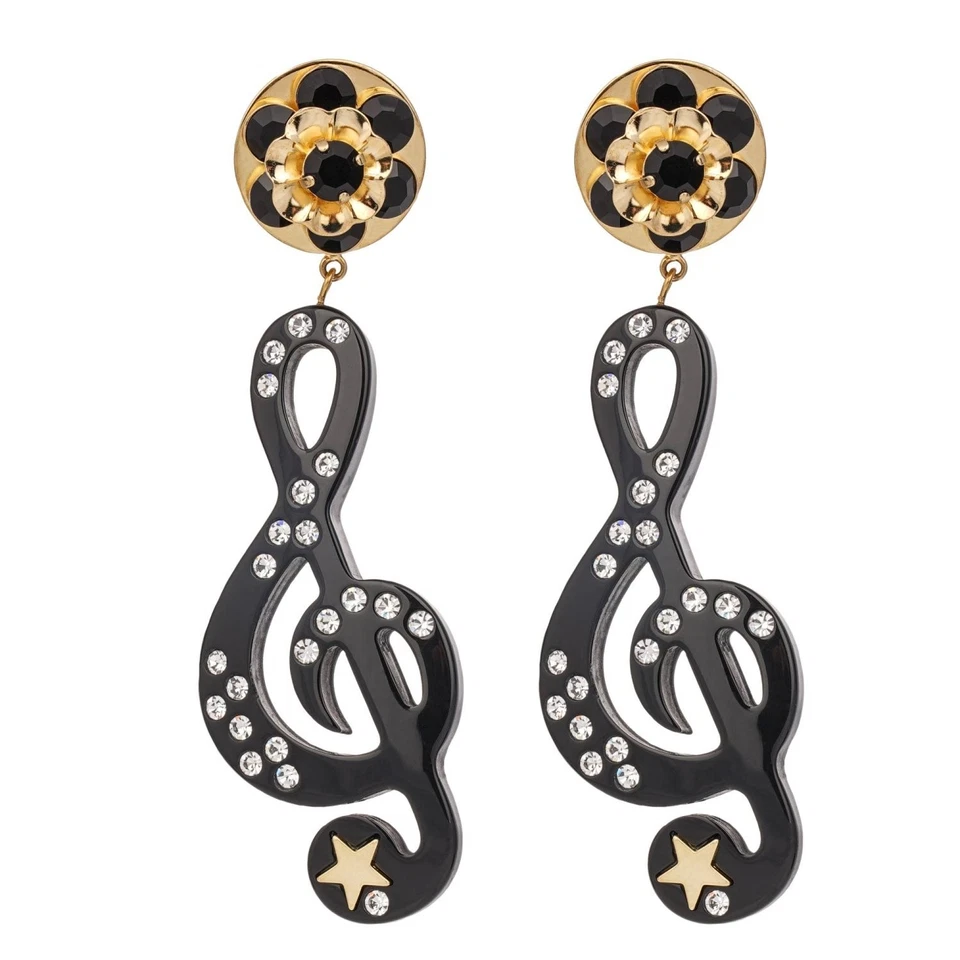 DOLCE & GABBANA Stelle Estrella Clave Agudos Cristal Clip Pendientes Dorado Negro 12331 Foto 1 de 3