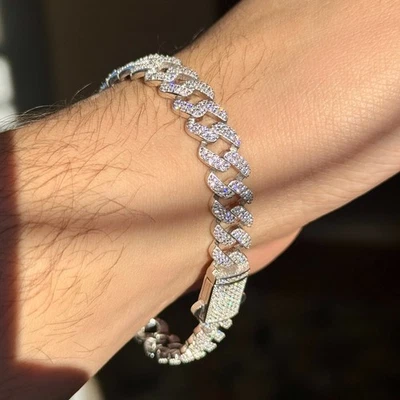 Pulsera de plata de ley 925 con piedras preciosas blancas cubanas de moissanita Ice Out para hombre Foto 1 de 4