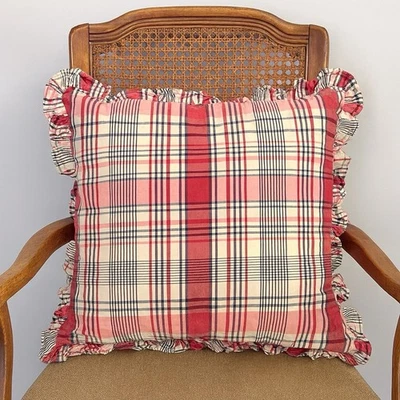 Lauren Ralph Lauren Hogar Tartán Cuadros Almohada Pluma Inserto 18x18 Volantes Foto 1 de 4