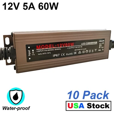 10 Pack Led Strip Lights 12v Transformer 12 Volt Power Supply 5A 60W Led Adapter - Image 1 of 4