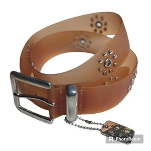 PVC Belt Size ML Translucent Brown Silver Studs Grommets Punk Grunge Vibe - Picture 1 of 12
