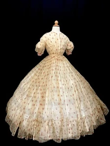 Antique 1850s 1860s dress flocked tarlatan (?) cotton sheer AS IS research study - Picture 1 of 24