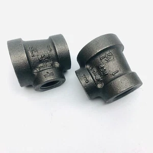 LOT OF 2 SPF 1-1/4" BLACK MALLEABLE IRON REDUCING TEE - Picture 1 of 3