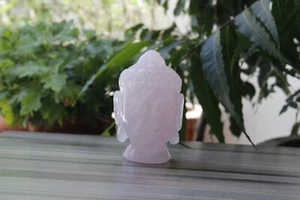 Estatua de cabeza de Buda de cuarzo rosa de 5 pulgadas tallada a mano para comedor - Imagen 1 de 7