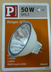 Paulmann lampada alogena 832.08 accento 12V 50W FLOOD 38º EXN MR50 MR16 GU5.3 BIANCO - Foto 1 di 6