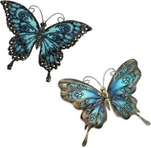 Metal Butterfly Set 3D Wall Art Indoor Outdoor Home Garden Fence Decor Sculpture - Picture 1 of 6