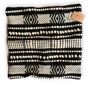 Throw Pillow Cover Made In India Black White Geometric Knotted Stitched 20X20 - Picture 1 of 11