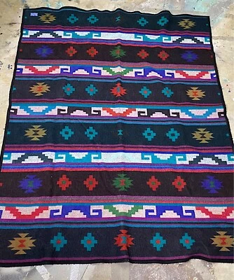 Vintage PENDLETON Southwest Multicolor Wool Blend Blanket USA 58W x 72L Bright - Image 1 of 4