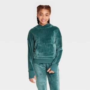 Girls' Velour Hoodie - All in Motion Green XS 4/5 - Picture 1 of 1