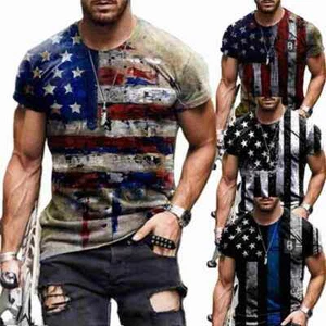 Nueva Camiseta Bandera Americana Estrellas y Rayas Manga Corta Deportes Hombres Top M0C0 - Imagen 1 de 16