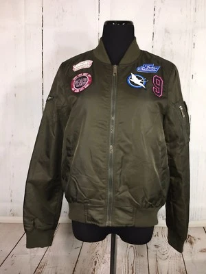 Chaqueta de piloto Brave Soul parches verdes nailon mediana M Foto 1 de 4