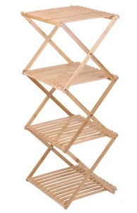 4 Tier Folding Bamboo Wood Storage Shelf Bathroom Kitchen Shelving Display Rack - Picture 1 of 3