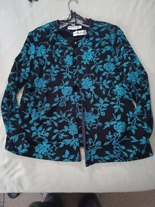 Ronni Nicole by Ouida womens 2 piece floral shiny blue sequin shirt with tank - Picture 1 of 6