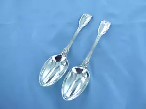 ANTIQUE PAIR OF STERLING SILVER FIDDLE THREAD & SHELL DESSERT SPOONS LONDON 1852 - Picture 1 of 11