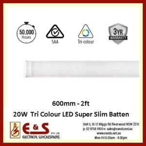 600mm 2ft 20W Super Slim LED Tri Colour Batten 3 Year Warranty Australian Stock - Picture 1 of 5