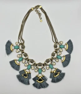 Stella & Dot Gold Tone Rhinestone Lotus Blue Tassel 17-20 inch Necklace - Picture 1 of 7