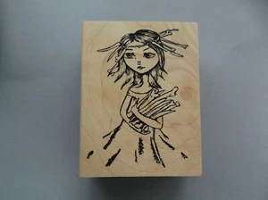 100 PROOF PRESS RUBBER STAMPS GIRL GATHERING BONES NEW wood STAMP - Picture 1 of 1