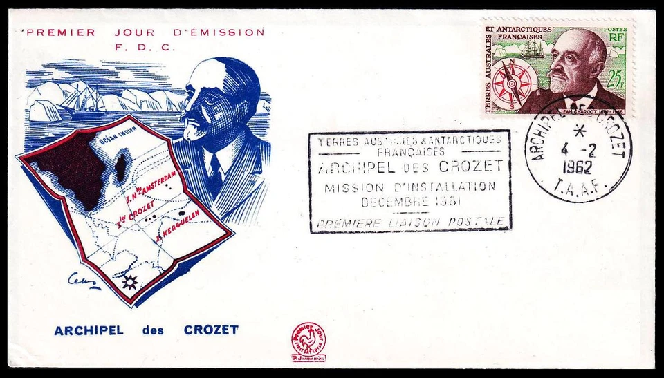 FSAT / TAAF 1962. Sc.21. Jean Chacot. FDC Crozet - Image 1 of 1