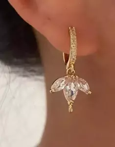 2Ct Marquise Cut Lab-Created Diamond Drop Dangle Earring 14k Yellow Gold Plated - Picture 1 of 9