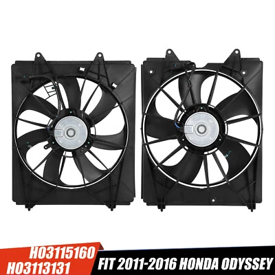 AC Radiator Condenser Cooling Fan For 2011-2016 Honda Odyssey SE EX LX Set of 2 - Image 1 of 4