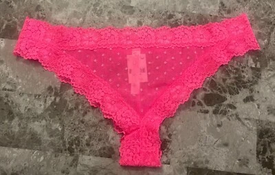 VICTORIA'S SECRET ROSA L PLATA MALLA PUNTEADA ENCAJE RARO CHEEKSTER TANGA BRAGAS Foto 1 de 4