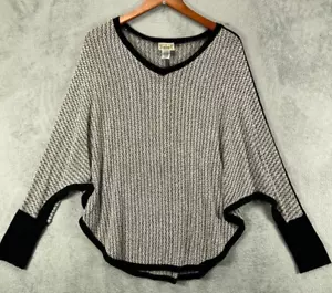 VOCAL Sweaters Womens Large Beige Sweater Black Trim V Neck Dolman Long Sleeve - Picture 1 of 14