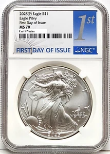 2025 p silver eagle with eagle privy ngc ms70 first day of issue 1st in hand - Picture 1 of 4