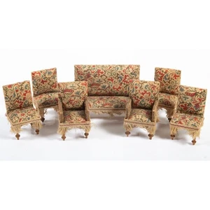 Antique doll house miniature fabric Parlor Suite set 3/4" scale - Picture 1 of 6