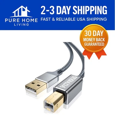 Nylon Braided USB 2.0 Cable 20FT - High-Speed Connection for Printers & Scanners - Image 1 of 4