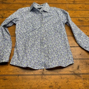 Camisa de mujer Lands End 4P púrpura estampado floral sin hierro Oxford abotonada abuela - Imagen 1 de 4
