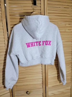 Women's White Fox Nwot Cropped Hoodie Grey Marle/Pink Size M/L - Image 1 of 4